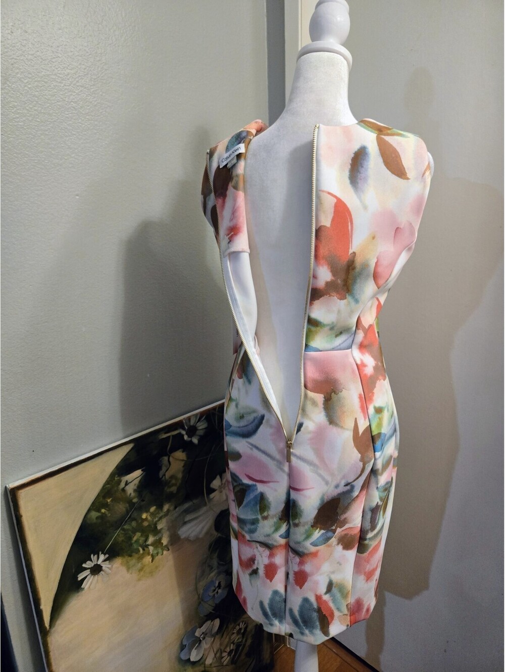 Calvin Klein NWT Dress Size 4 Women's Watercolor Floral Print Scuba Sheath Dress - Picture 8 of 9